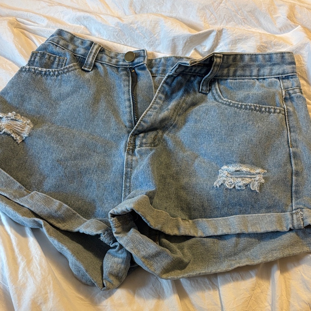 SHEIN Light Blue Distressed Jean Shorts
